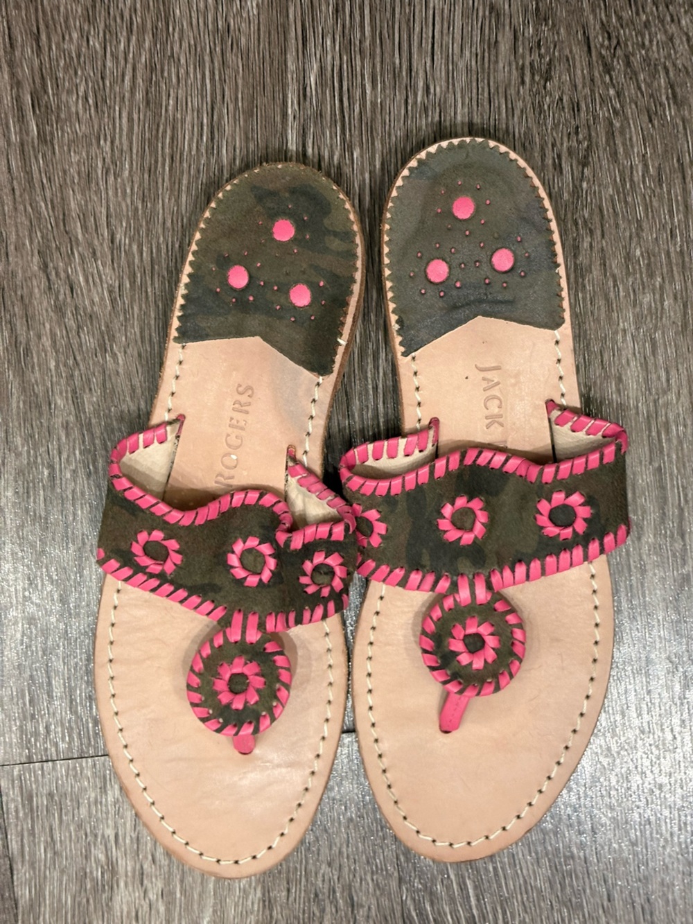 Women's Jack Rogers Jacks Flat Sandals Camo/magenta SZ 9